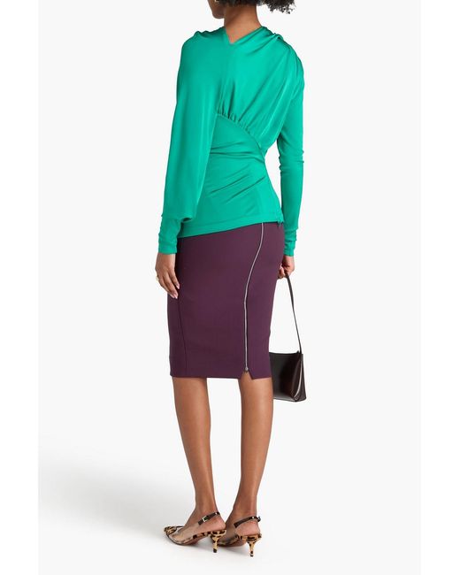 Victoria Beckham Green Draped Stretch-Jersey Blouse