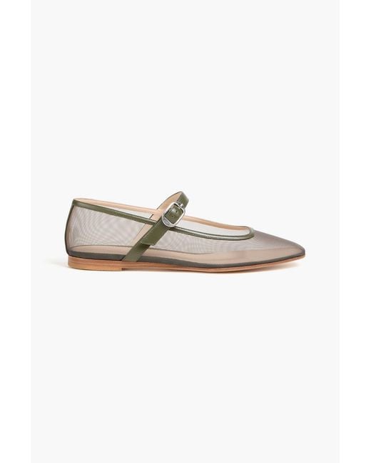 Le Monde Beryl Green Leather-Trimmed Mesh Mary Jane Flats