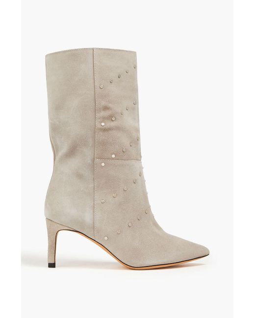 IRO White Elgow Studded Suede Ankle Boots