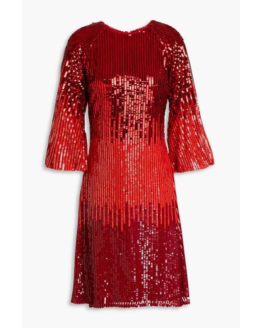 Raishma Red Dégradé Cutout Sequined Tulle Dress