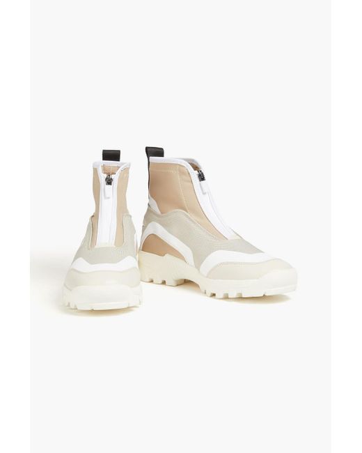Ganni White Canvas And Neoprene Ankle High-top Sneakers