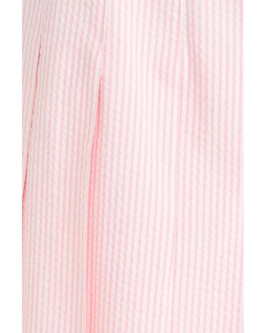 Thom Browne Pink Pleated Striped Cotton-Seersucker Mini Skirt