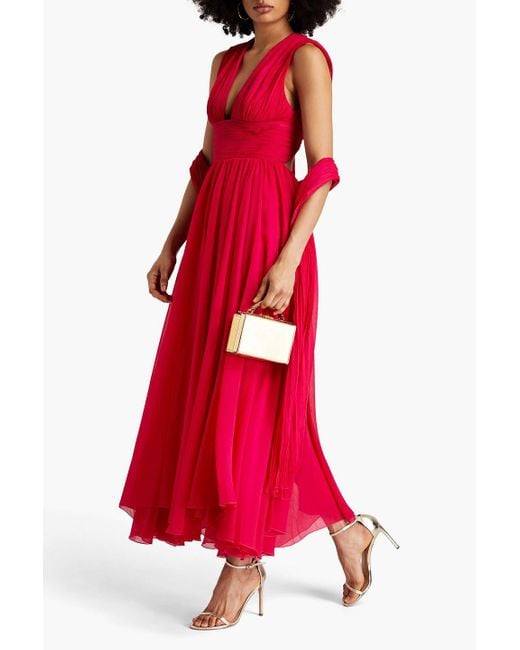 Maria Lucia Hohan Red Ira Pintucked Georgette Gown