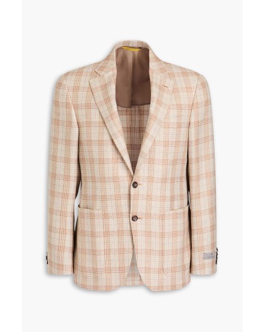 Canali Natural Checked Wool, Silk And Linen-blend Blazer for men