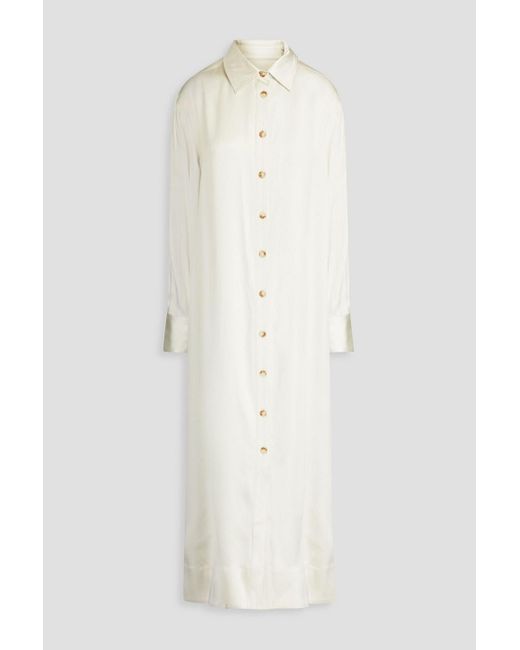 Loulou Studio White Ara Satin Midi Shirt Dress