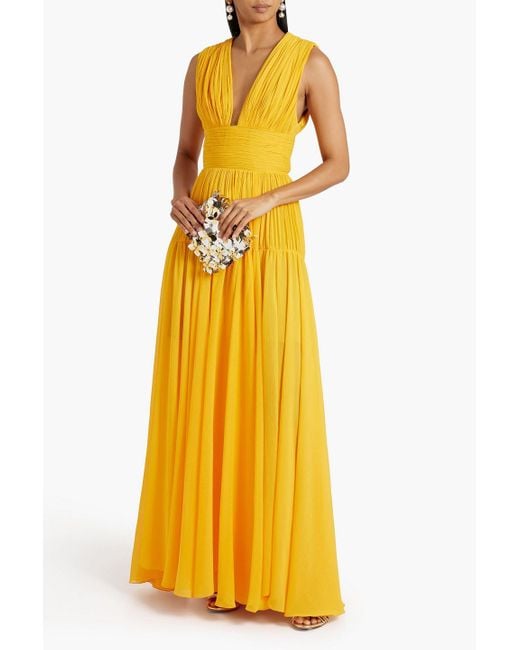 Maria Lucia Hohan Yellow Mimi Pintucked Georgette Gown