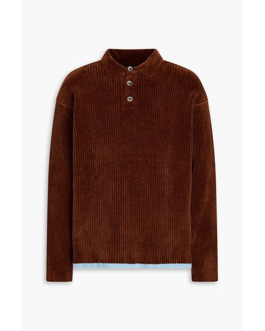 Jacquemus Brown Duci Ribbed Chenille Polo Shirt for men