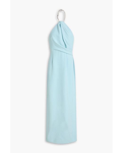 Solace London Blue Riva Crystal-embellished Crepe Halterneck Maxi Dress