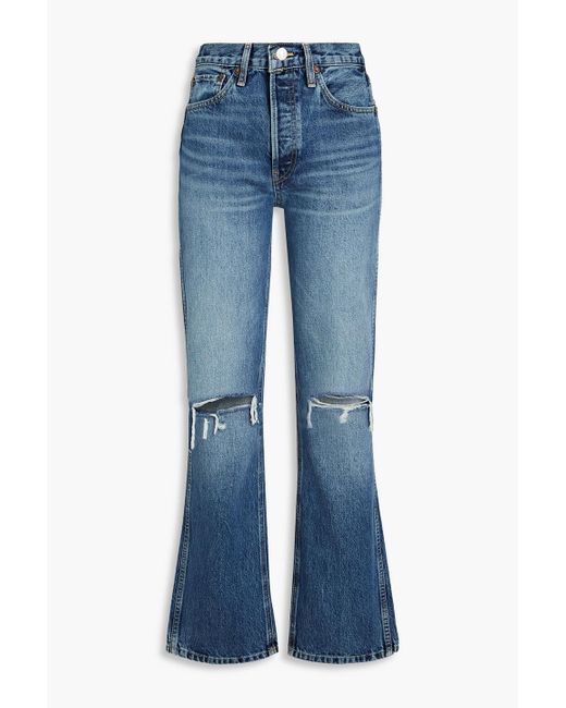 Re/done Blue 90s Distressed High-rise Straight-leg Jeans
