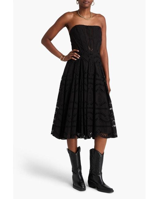 Charo Ruiz Black Galik Strapless Broderie Anglaise Cotton-Blend Midi Dress
