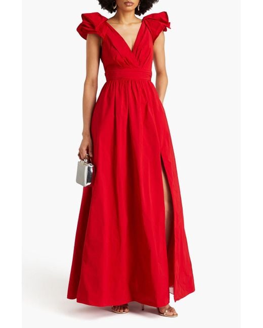 Marchesa Red Pleated Taffeta Gown
