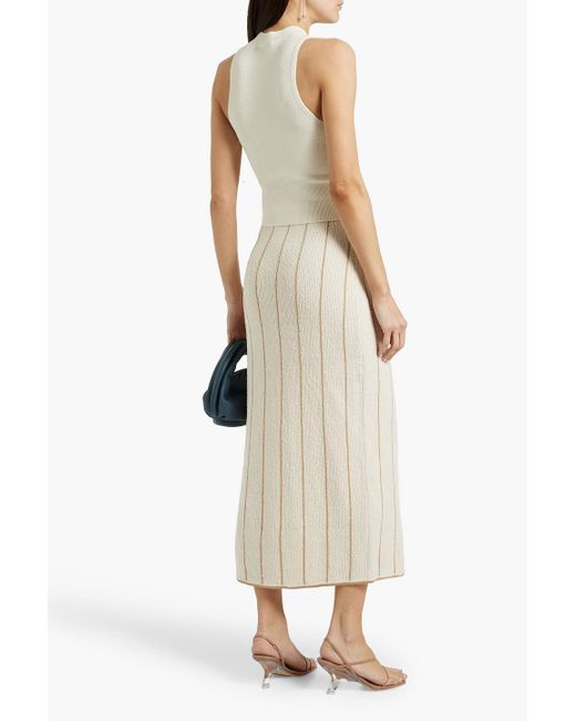 By Malene Birger Natural Hercula Striped Ribbed-Knit Midi Skirt