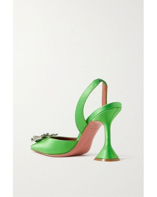 AMINA MUADDI Green Begum 95 Crystal-embellished Satin Slingback Pumps