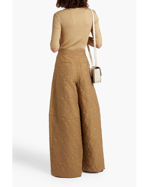 Max Mara Natural Cotton-blend Jacquard Wide-leg Pants