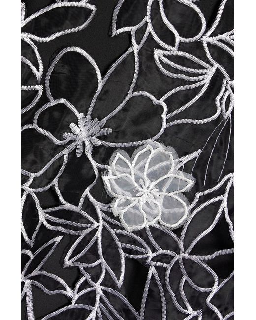Marchesa Black Strapless Faille-paneled Embroidered Organza Midi Dress