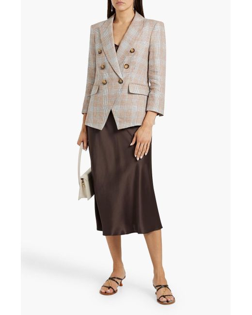 Veronica Beard White Empire Double-Breasted Prince Of Wales Checked Linen Blazer