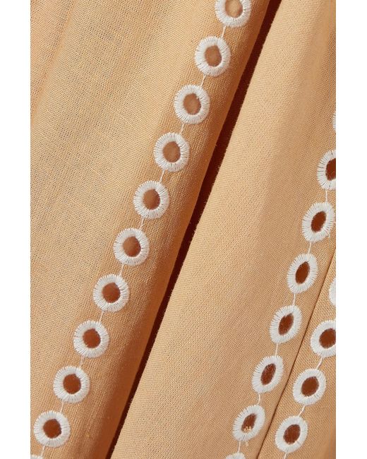 Farm Rio Natural Open-back Scalloped Broderie Anglaise Linen-blend Midi Dress