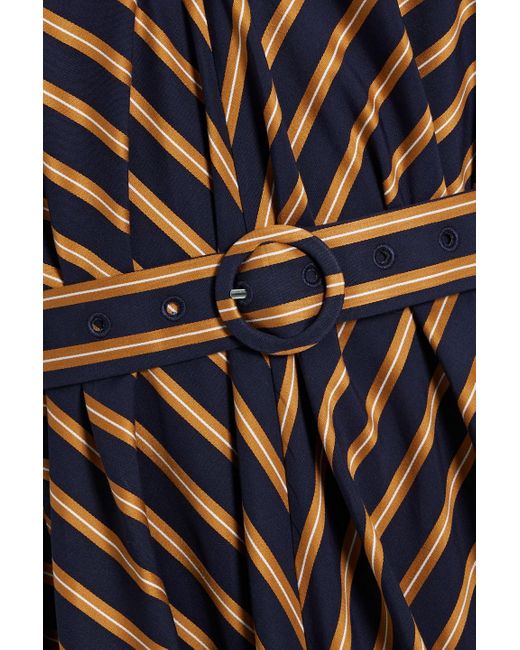 Palmer//Harding Blue Relief Belted Striped Cotton-poplin Midi Dress