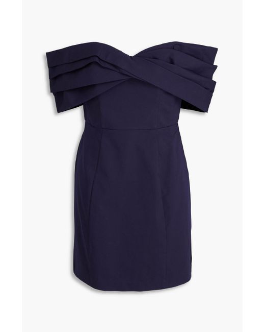 Nicholas Blue Off-the-shoulder Twist-front Cotton-poplin Mini Dress