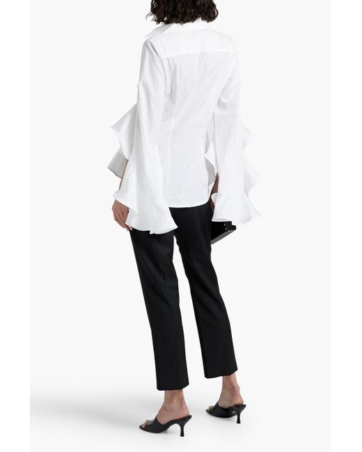 Palmer//Harding White Prosper Ruffled Cotton-jacquard Shirt