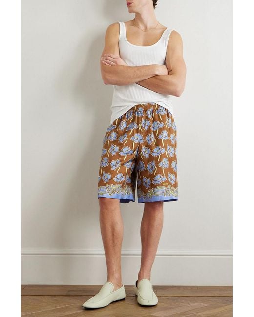 Versace White Straight-leg Printed Silk-twill Shorts for men
