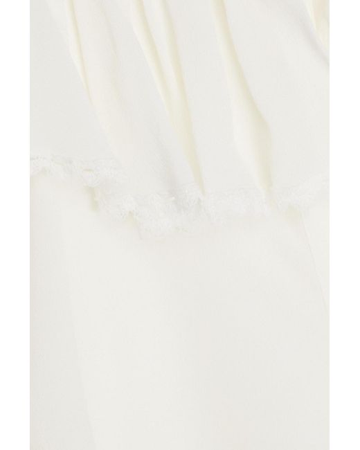 See By Chloé White Bluse aus crêpe de chine mit rüschen und spitzenbesatz