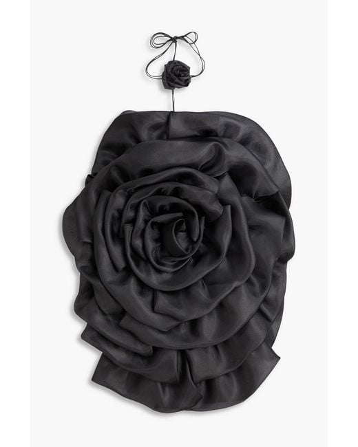 LEO LIN Black Bloom Rose Strapless Organza Mini Dress