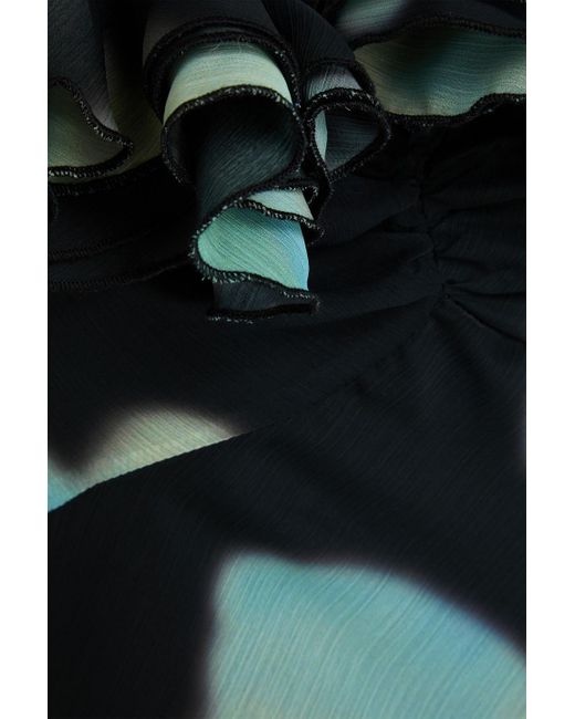 ROTATE BIRGER CHRISTENSEN Green Minikleid aus chiffon mit print und rüschen