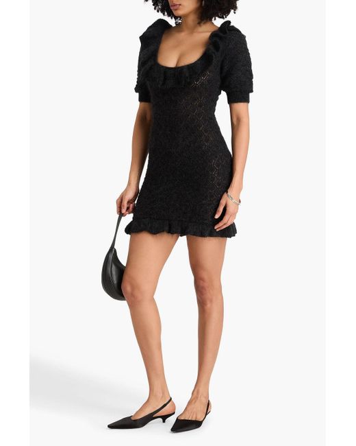 Alessandra Rich Black Ruffled Mohair-Blend Mini Dress
