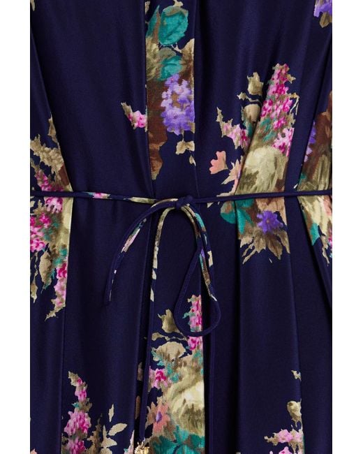 Zimmermann Blue Floral-print Silk-crepe De Chine Halterneck Midi Dress