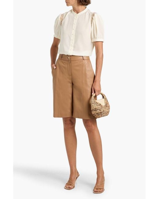FRAME Natural Lace-Trimmed Silk Crepe De Chine Blouse