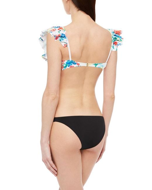 Caroline Constas Blue Bikini-oberteil mit rüschen und print