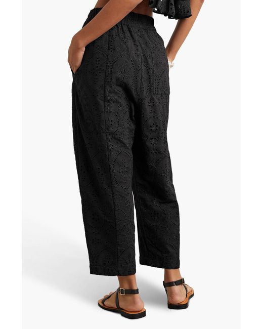 Charo Ruiz Black Lya cropped hose mit weitem bein aus einer baumwollmischung mit lochstickerei