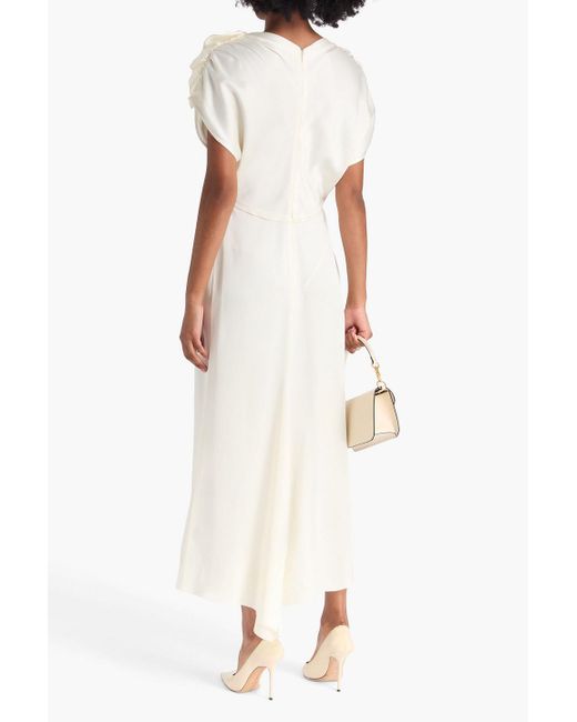 Victoria Beckham White Ruffled Satin-Crepe Midi Dress