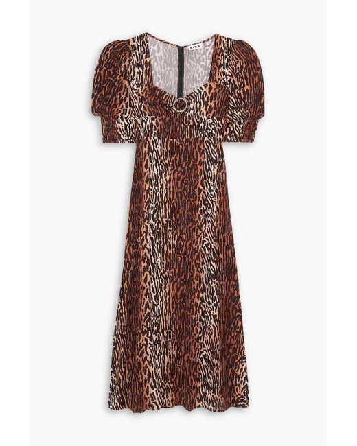 Rixo Brown Karen Crystal-embellished Leopard-print Crepe Midi Dress