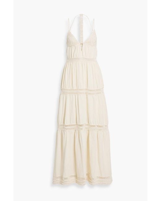Jonathan Simkhai White Rocky maxikleid aus einer TM-leinenmischung mit cut-outs und häkelbesatz