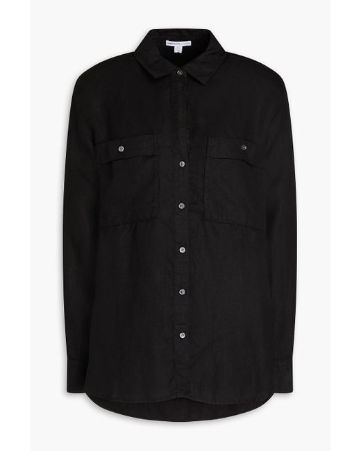 James Perse Black Lyocell And Linen-blend Shirt