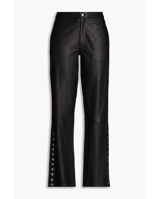 Envelope Black Leather Straight-leg Pants