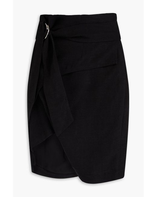 IRO Black Lodi Asymmetric Tm And Linen-blend Crepe Wrap Skirt