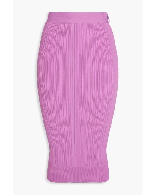 Hervé Léger Pink Ribbed-knit Midi Skirt