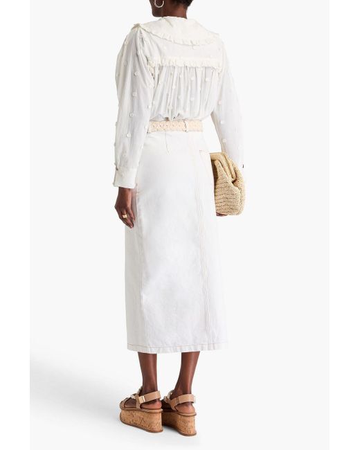 Farm Rio Natural Bluse aus baumwolle mit floralen applikationen und rüschen