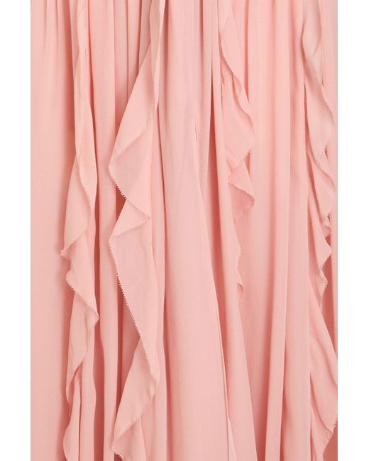 Veronica Beard Pink Lucine Ruched Silk-crepon Halterneck Maxi Dress