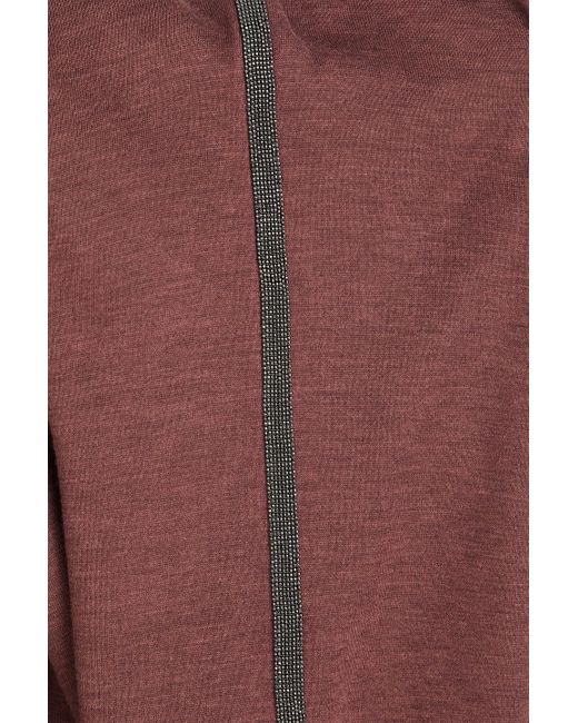 Brunello Cucinelli Red Bead-embellished Cotton-blend Jersey Zip-up Hoodie