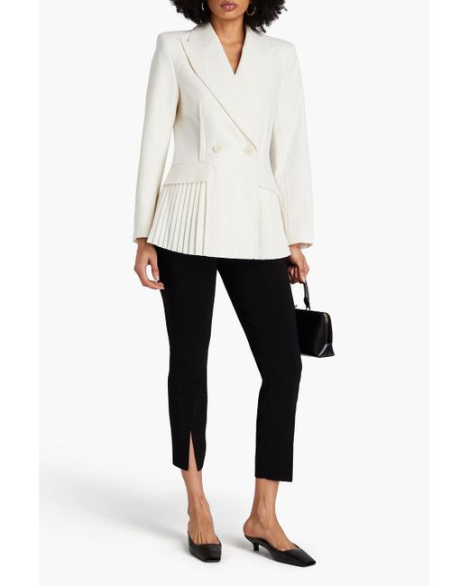 Jonathan Simkhai Natural Izzie Double-breasted Pleated Wool-blend Twill Blazer