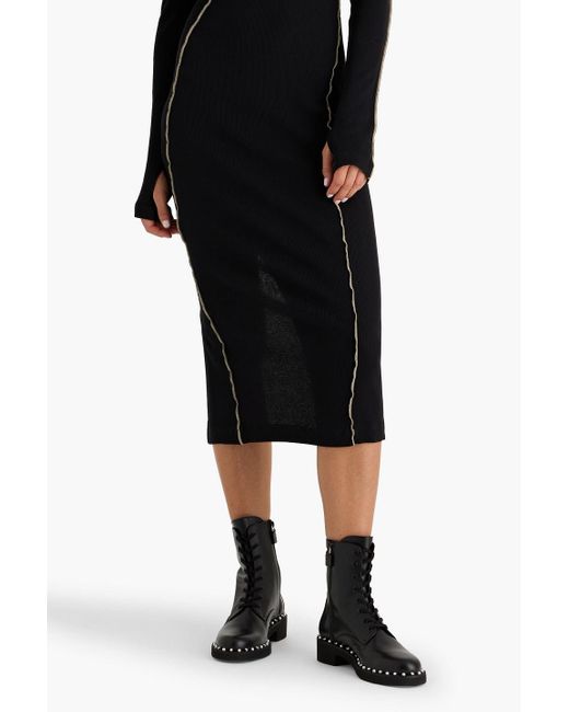 Stuart Weitzman Black Reverie Embellished Leather Combat Boots