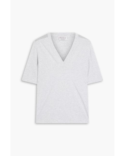 Brunello Cucinelli White Bead-embellished Cotton-jersey T-shirt