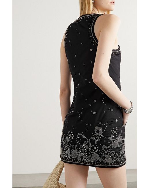 Isabel Marant Black Belila Embellished Padded Cotton Mini Dress