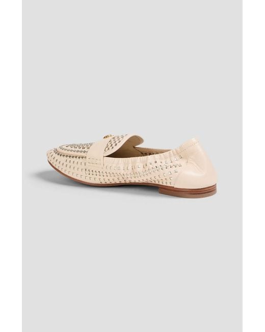 Tory Burch Natural Ballet Metallic Woven Leather Loafers