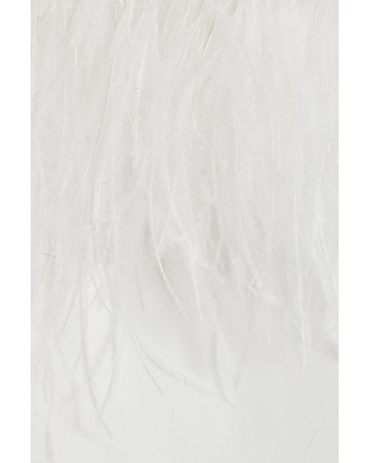 HVN White Elissa Feather-trimmed Silk Crepe De Chine Midi Dress