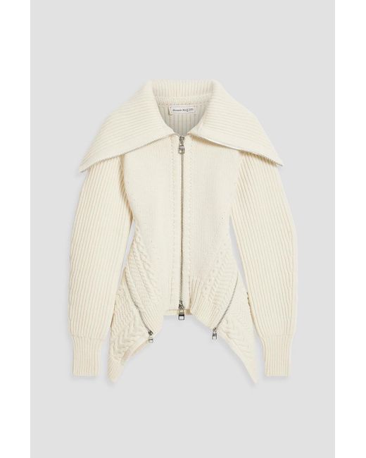 Alexander McQueen Natural Ribbed And Cable-Knit Wool Cardigan